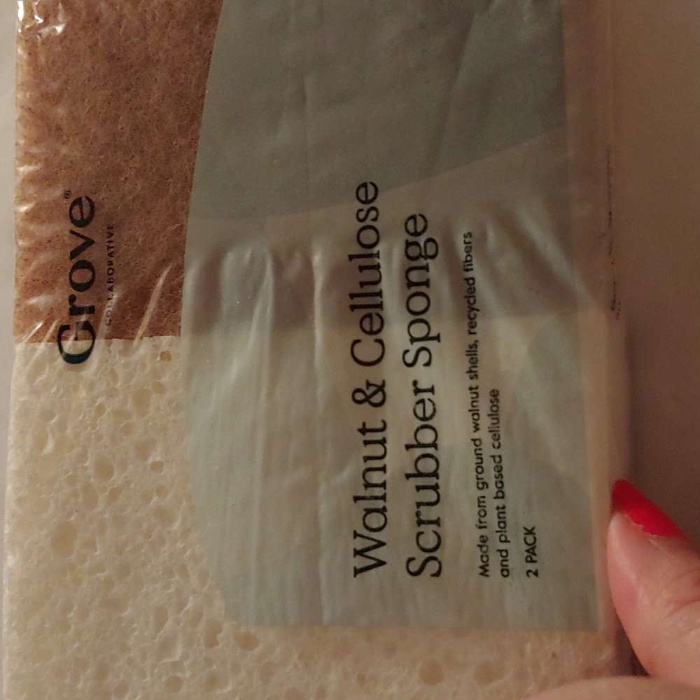 Grove Collaborative Walnut & Cellulose Scrubber Sponge (2 Sponge Pack) NWT